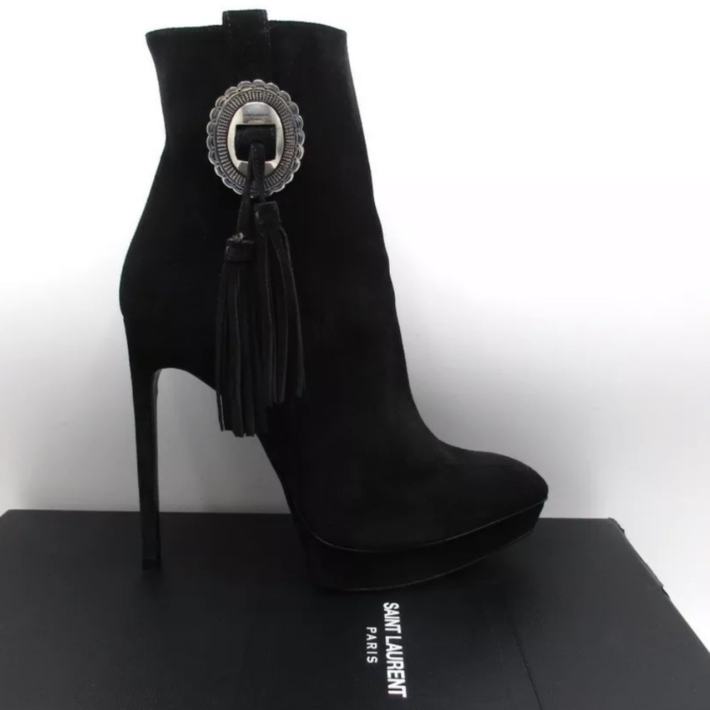 Saint Laurent Janis 105 Western Buckle Concho Ankle Boots Booties 39